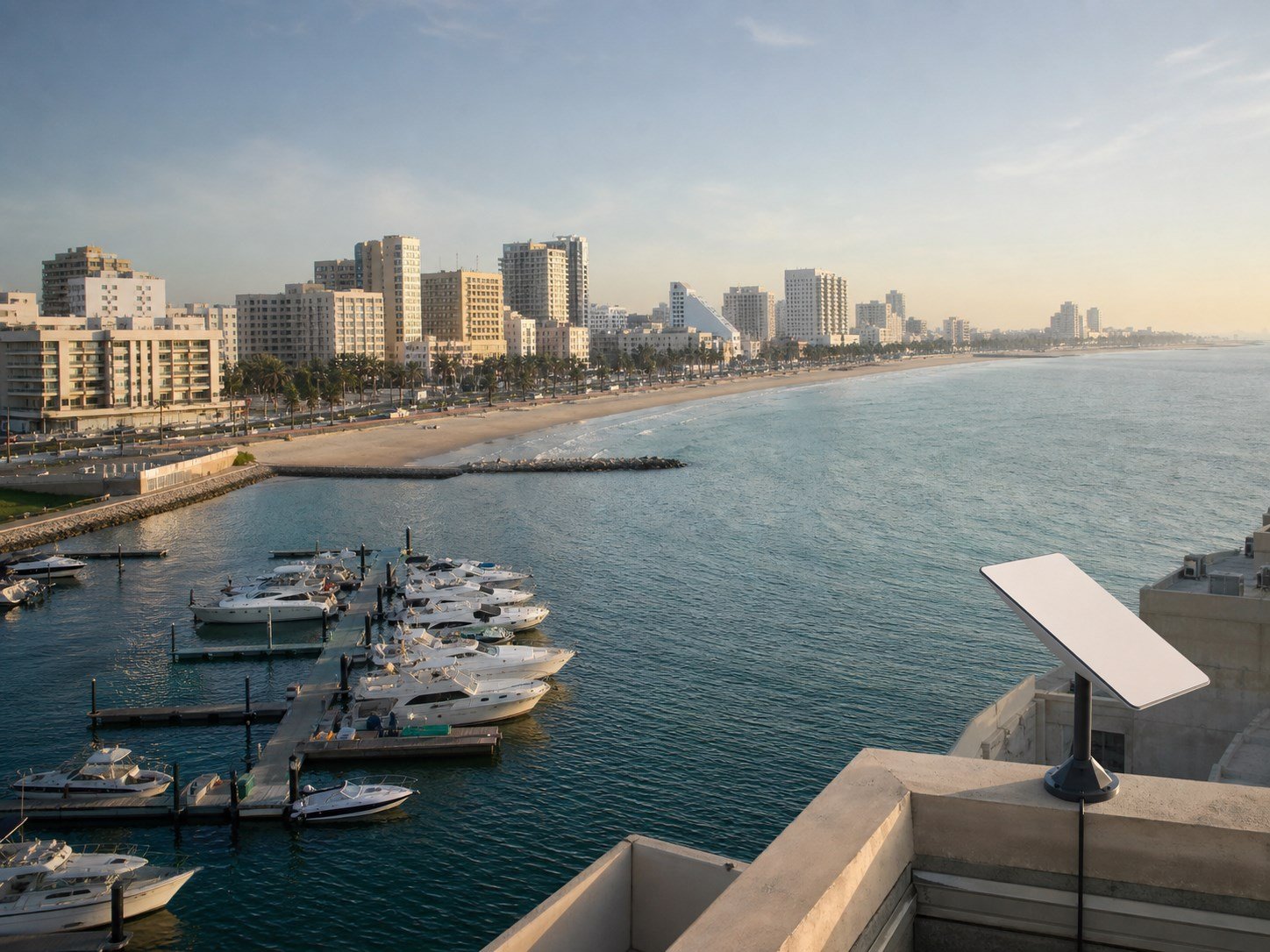 Ajman marina and coastal skyline