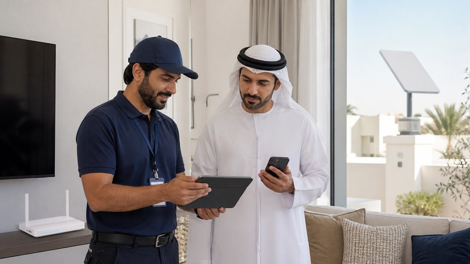 Technician testing Starlink connectivity during customer handover
