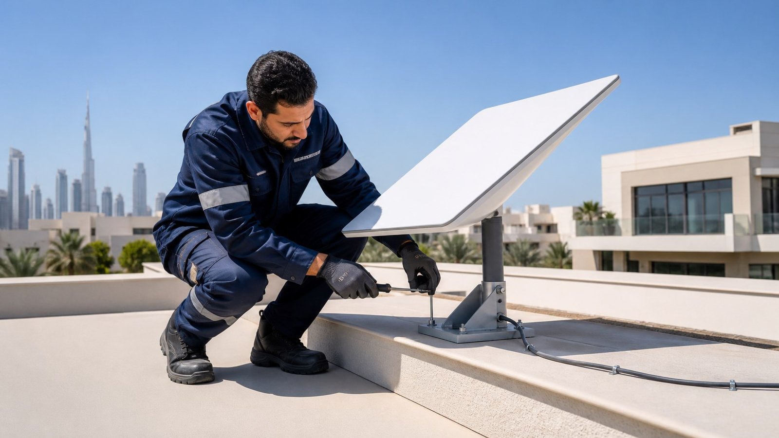 Technician completing a professional Starlink installation